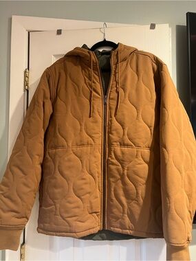 Swiss Tech Quilted Hooded Puffer Jacket in Camel